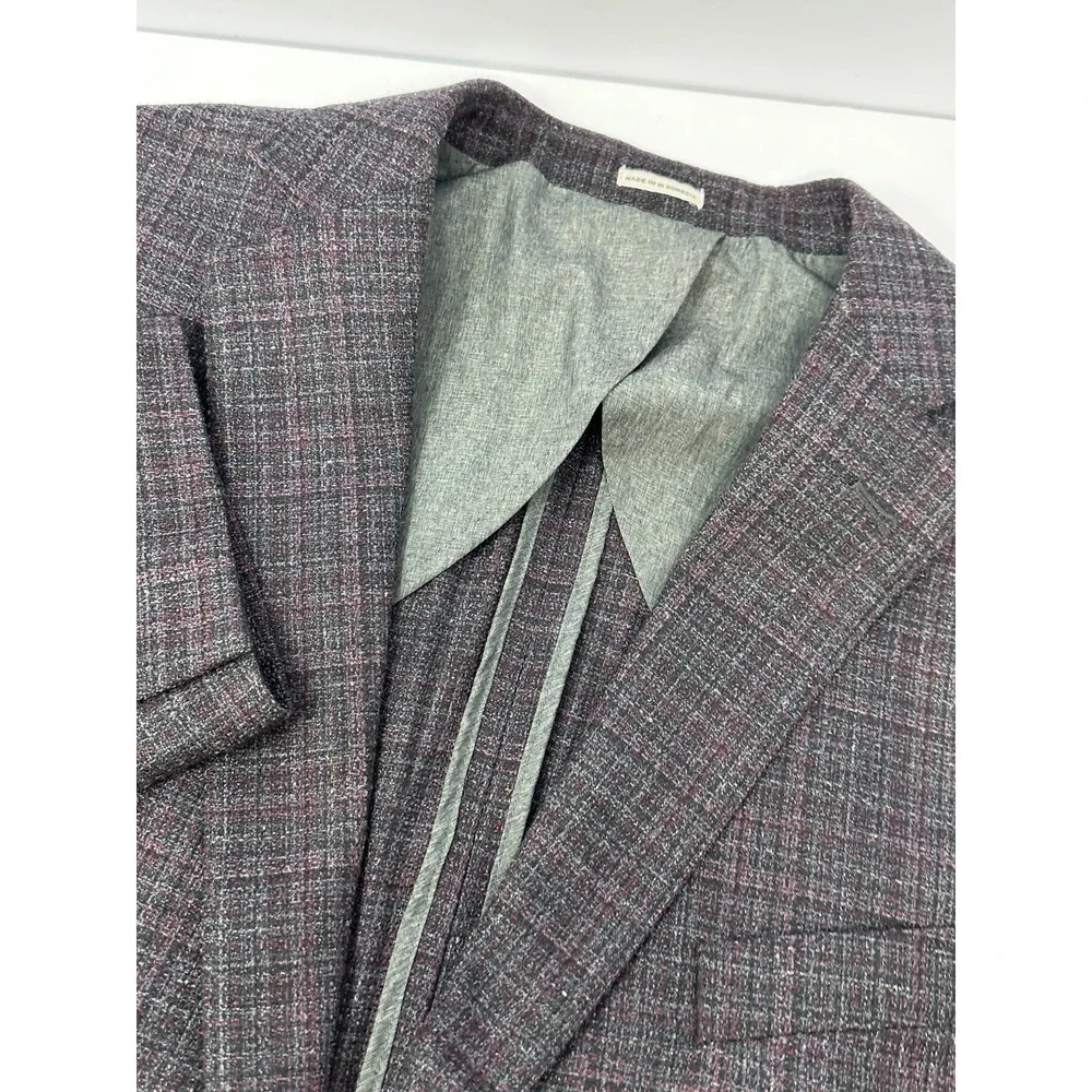 Joseph Abboud Sport Coat Mens 48R Lanificio di Pray Silk Wool Plaid Blazer Y7